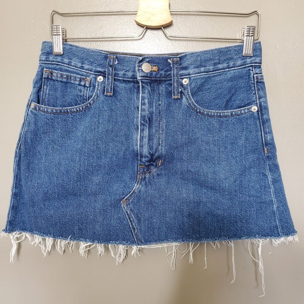 Madewell Mini Skirt Size 27 Blue Medium Wash Rigid Denim A-Line M2227 *READ*